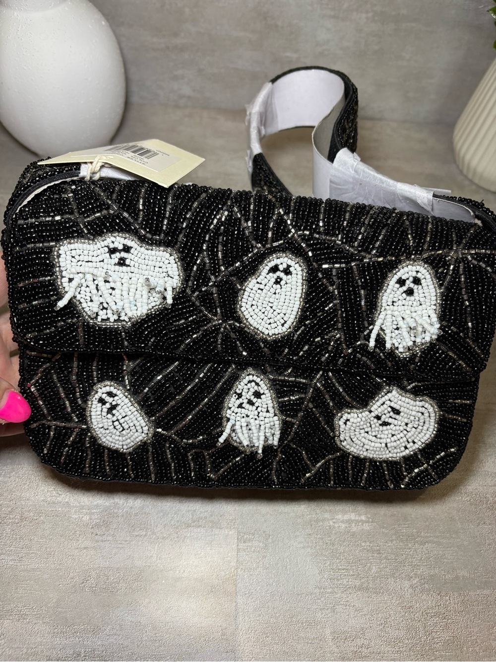 NWT/VIRAL SOLD OUT ONLINE Beaded Ghost Shoulder Bag in Black & White